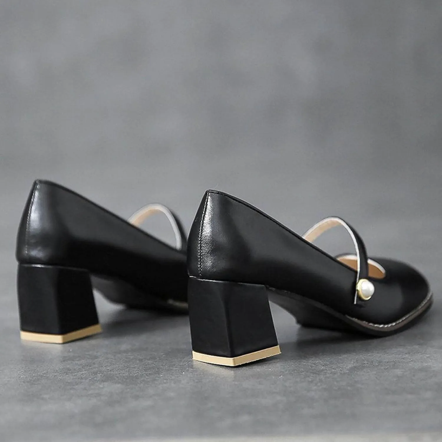 Slingback Shoe High Heeled Thick Mouth Fashion Square Toe Shoes Shallow Pearl Breasted Women's Neutral Wedges for Women