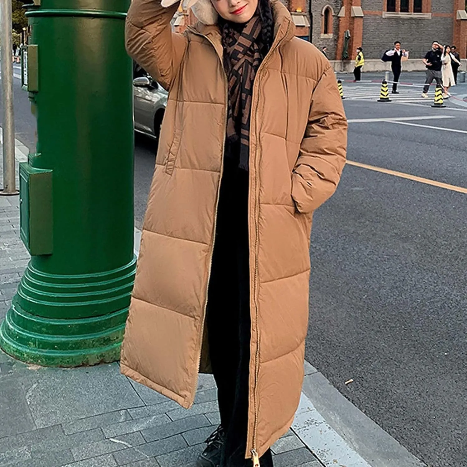 SMIDOW Long Puffer Coat For Women Warm Winter Quilted Coats Stand Collar Full Zip Ip Padded Maxi Puffer Jackets Outerwear