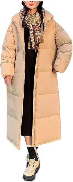 SMIDOW Long Puffer Coat For Women Warm Winter Quilted Coats Stand Collar Full Zip Ip Padded Maxi Puffer Jackets Outerwear