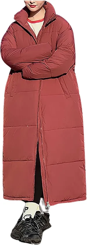 SMIDOW Long Puffer Coat For Women Warm Winter Quilted Coats Stand Collar Full Zip Ip Padded Maxi Puffer Jackets Outerwear