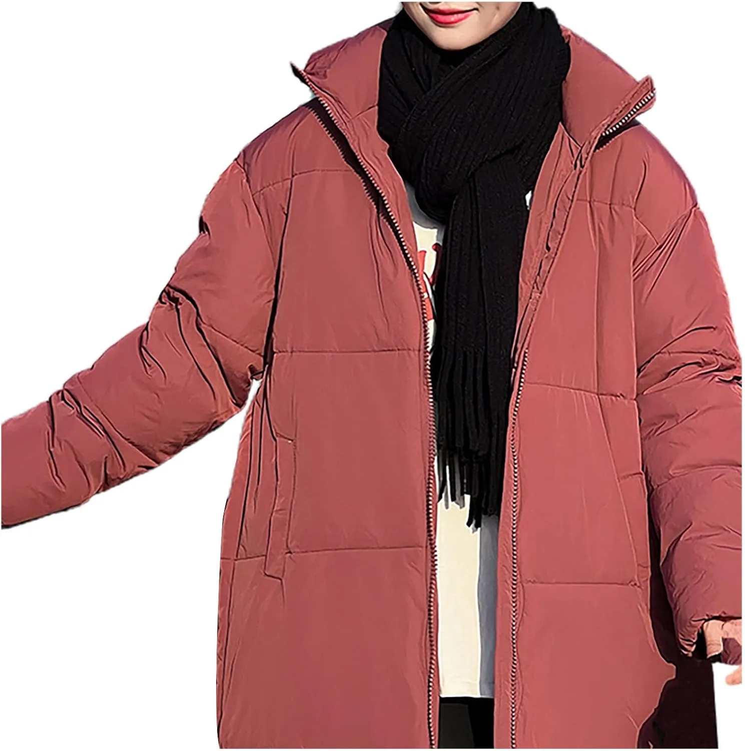 SMIDOW Long Puffer Coat For Women Warm Winter Quilted Coats Stand Collar Full Zip Ip Padded Maxi Puffer Jackets Outerwear