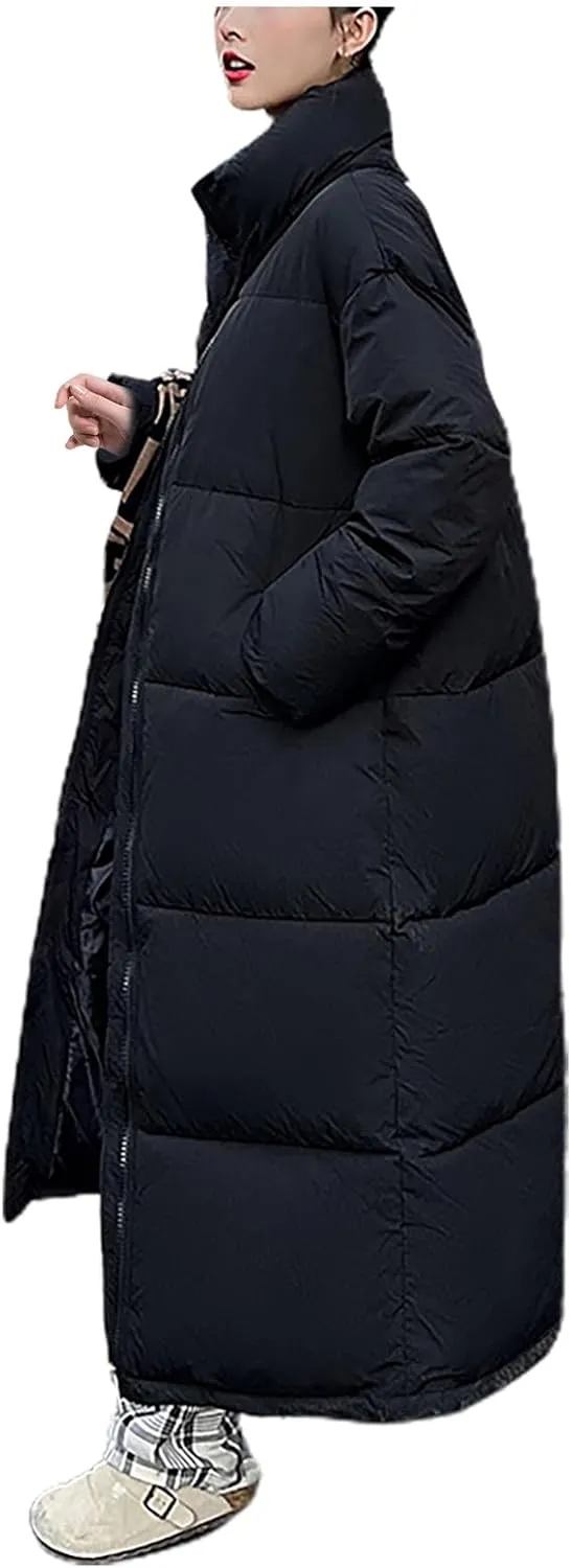 SMIDOW Long Puffer Coat For Women Warm Winter Quilted Coats Stand Collar Full Zip Ip Padded Maxi Puffer Jackets Outerwear