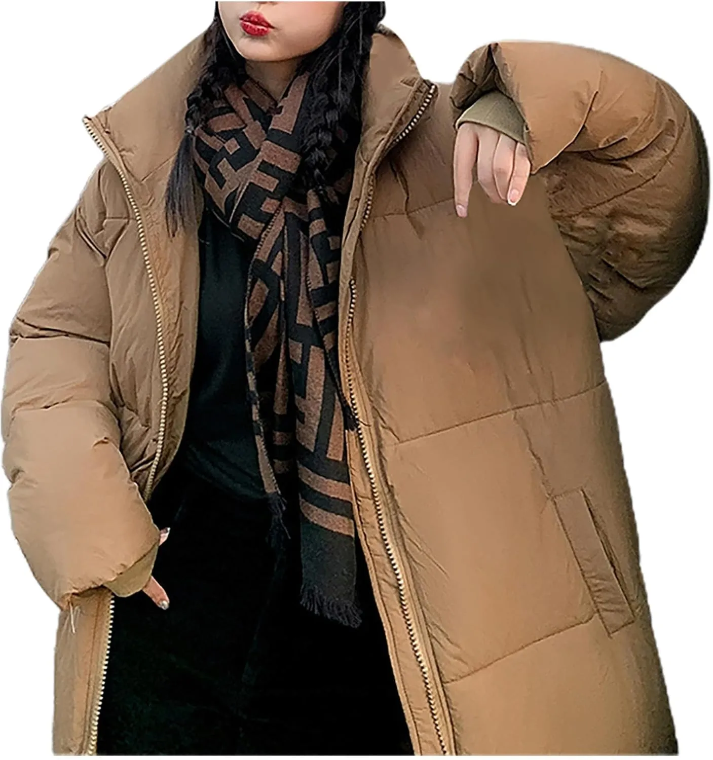 SMIDOW Long Puffer Coat For Women Warm Winter Quilted Coats Stand Collar Full Zip Ip Padded Maxi Puffer Jackets Outerwear