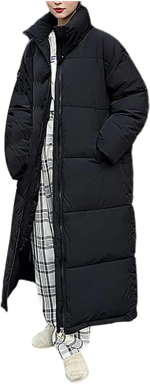SMIDOW Long Puffer Coat For Women Warm Winter Quilted Coats Stand Collar Full Zip Ip Padded Maxi Puffer Jackets Outerwear