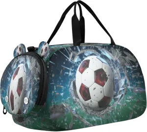 Soccer Youth Sports & Travel Duffle Bag with Shoe Compartment,Waterproof Gym Bag for Girls and Boys (Overnight Essentials Organizer)