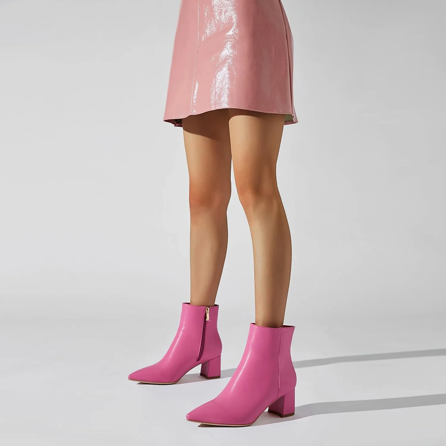 SoundSky Chunky Go Go Boots Women Pointed Toe Ankle Boots Block Heel Side Zipper High Heel Short Booties