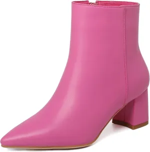 SoundSky Chunky Go Go Boots Women Pointed Toe Ankle Boots Block Heel Side Zipper High Heel Short Booties