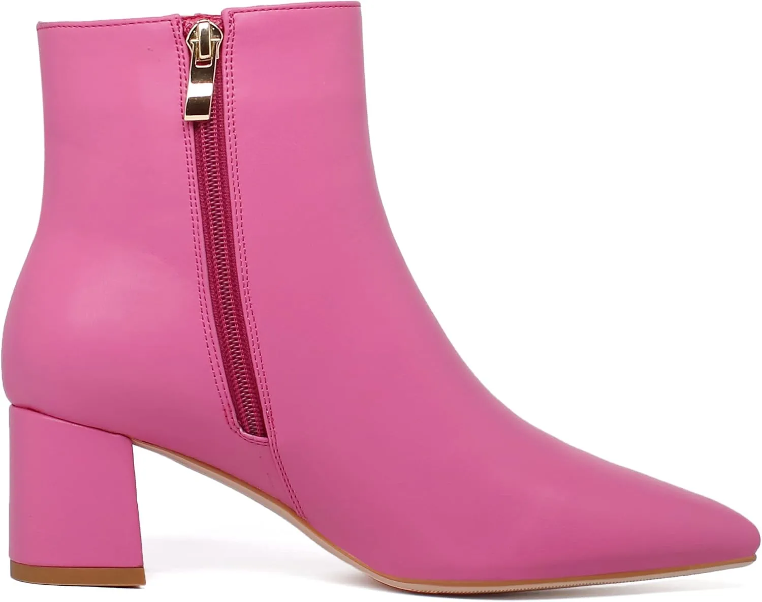 SoundSky Chunky Go Go Boots Women Pointed Toe Ankle Boots Block Heel Side Zipper High Heel Short Booties