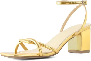 Strappy Heels for Women Block Chunky Heels Open Square Toe Ankle Strap Buckle Sandals dress party shoes
