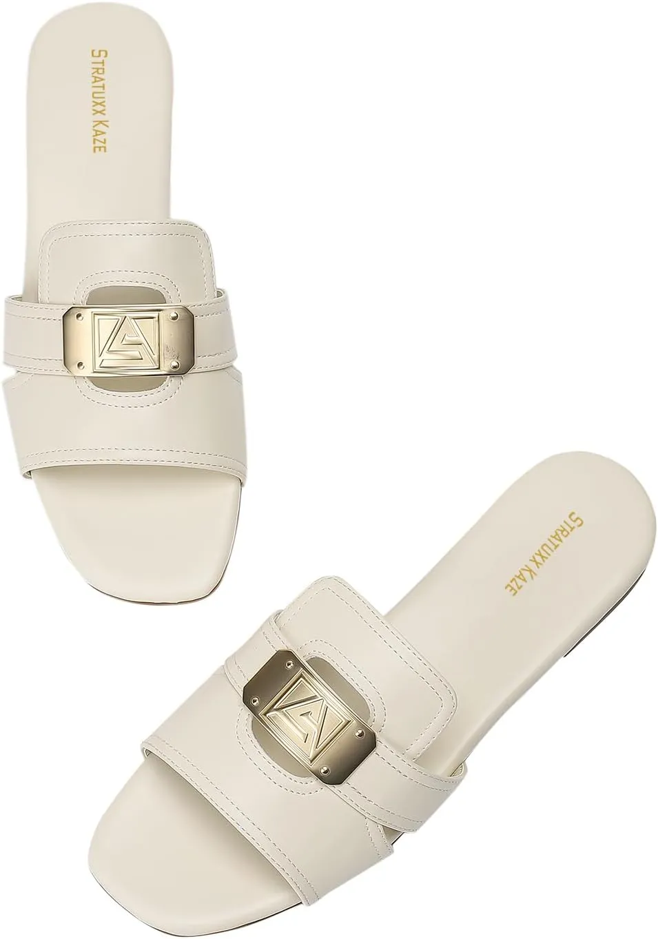 Stratuxx Kaze Women's Dressy Sandals Slip on Flat Summer Shoes Open Toe Slide Sandals for Women Size 5-11