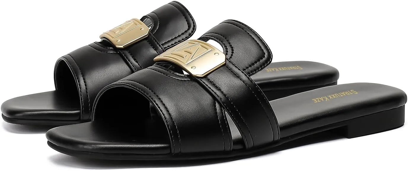 Stratuxx Kaze Women's Dressy Sandals Slip on Flat Summer Shoes Open Toe Slide Sandals for Women Size 5-11