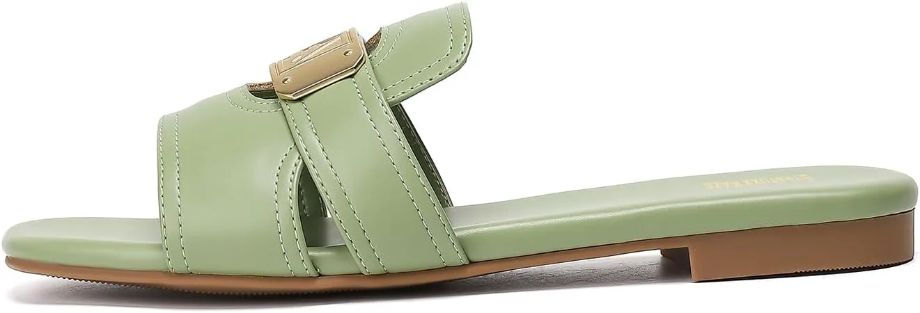 Stratuxx Kaze Women's Dressy Sandals Slip on Flat Summer Shoes Open Toe Slide Sandals for Women Size 5-11
