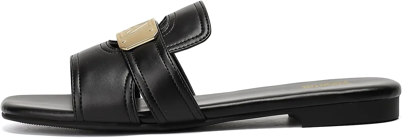 Stratuxx Kaze Women's Dressy Sandals Slip on Flat Summer Shoes Open Toe Slide Sandals for Women Size 5-11