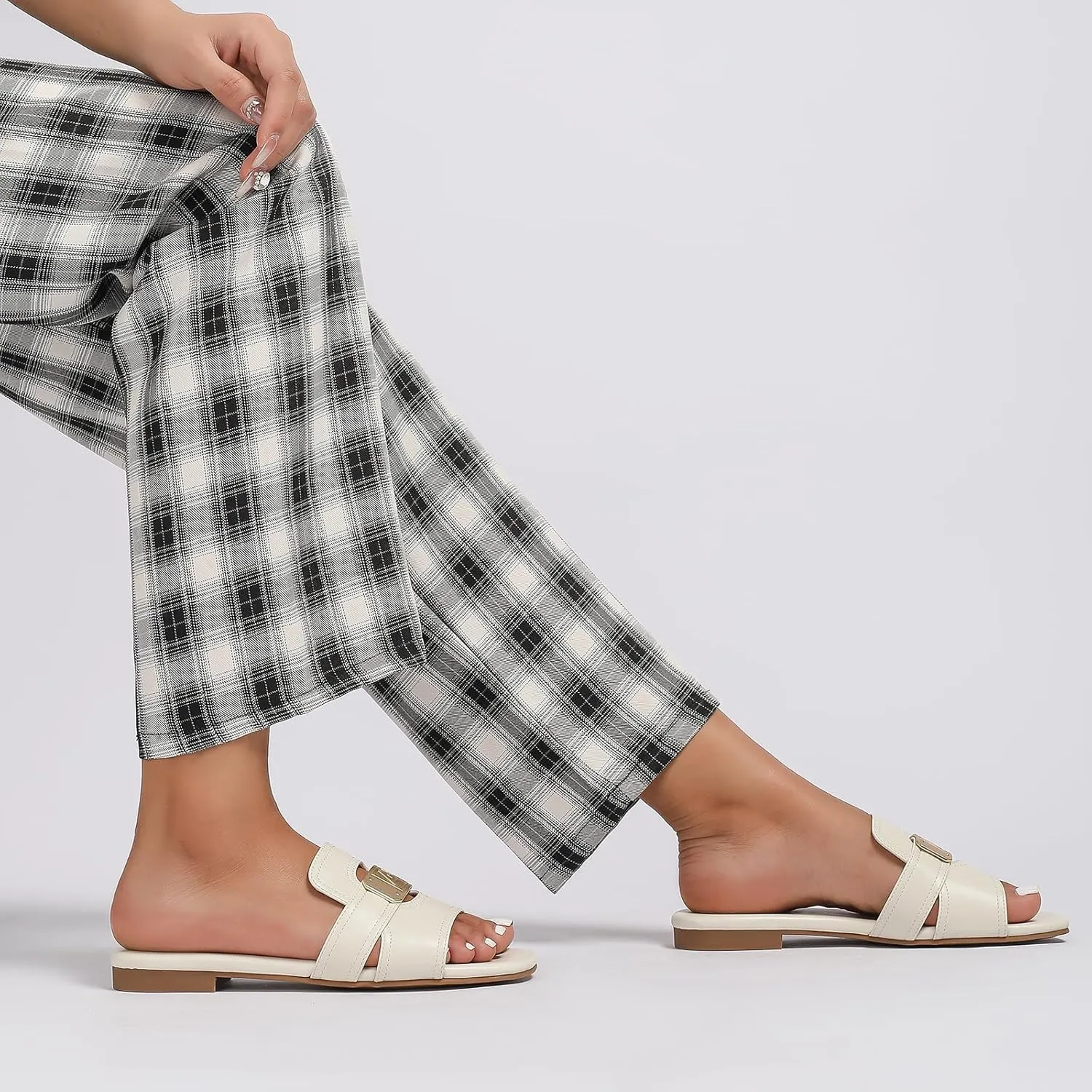 Stratuxx Kaze Women's Dressy Sandals Slip on Flat Summer Shoes Open Toe Slide Sandals for Women Size 5-11