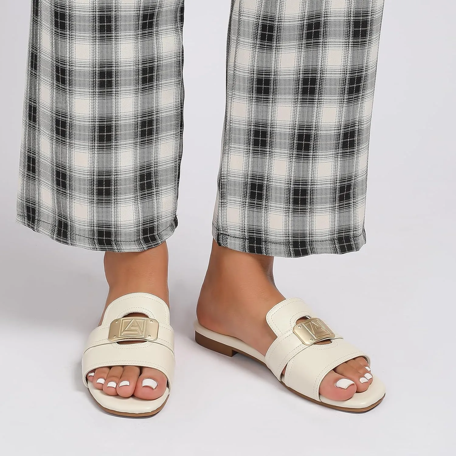 Stratuxx Kaze Women's Dressy Sandals Slip on Flat Summer Shoes Open Toe Slide Sandals for Women Size 5-11