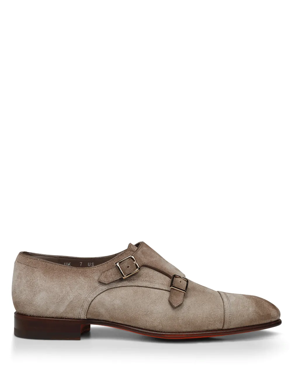 Suede Double Monk Strap Loafer in Beige
