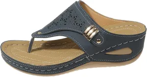 Summer Sandals for Women 2025 Beach Travel Comfortable Orthowalkway Arch Support Hollow Flip Flops Wedge Sandals