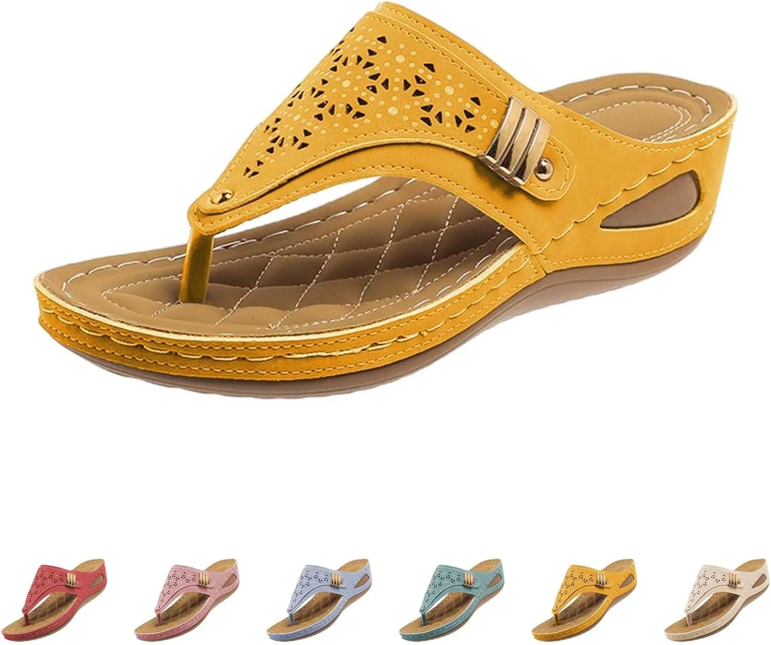 Summer Sandals for Women 2025 Beach Travel Comfortable Orthowalkway Arch Support Hollow Flip Flops Wedge Sandals