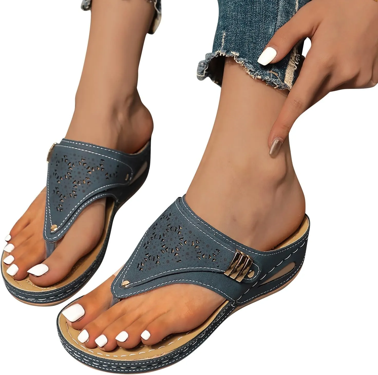 Summer Sandals for Women 2025 Beach Travel Comfortable Orthowalkway Arch Support Hollow Flip Flops Wedge Sandals