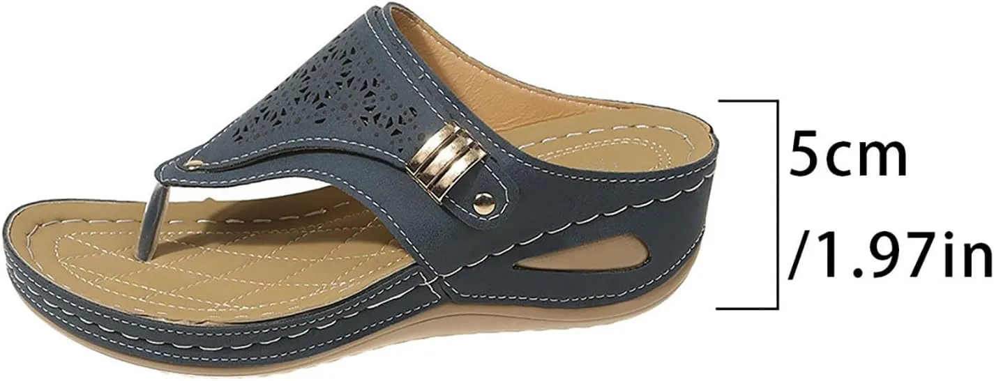 Summer Sandals for Women 2025 Beach Travel Comfortable Orthowalkway Arch Support Hollow Flip Flops Wedge Sandals
