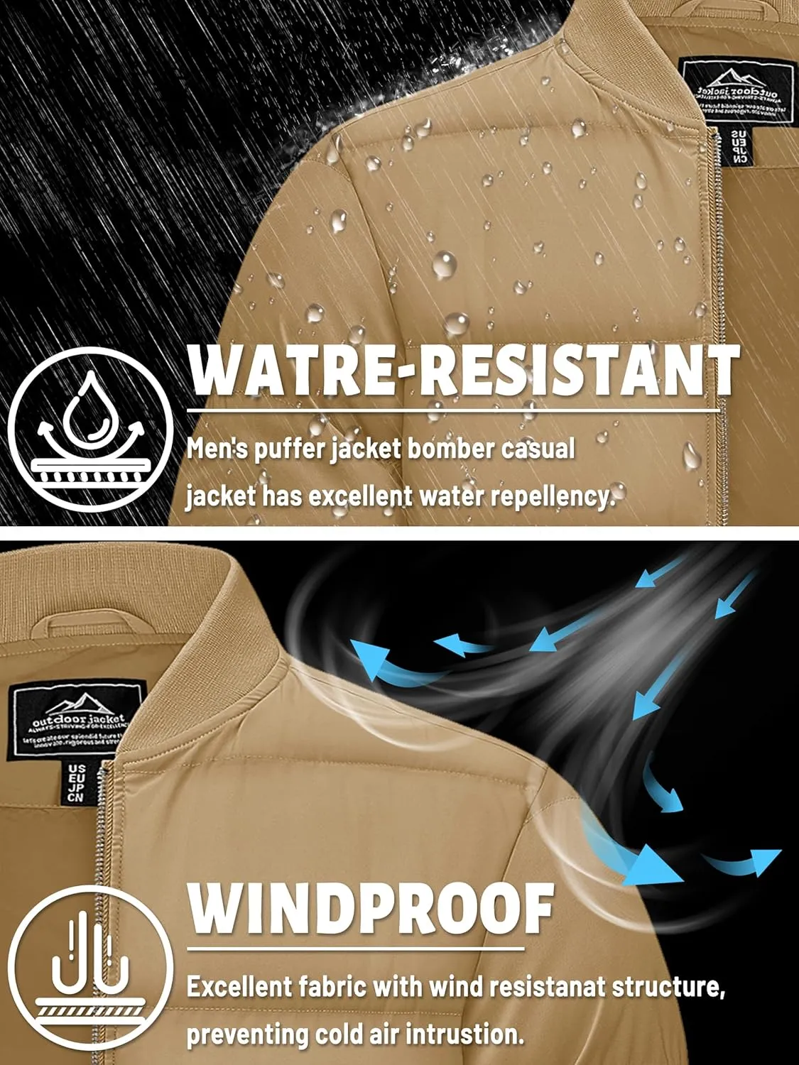 TACVASEN Puffer Jacket Men Quilted Mens Lightweight Jackets Water-Resistant Warm Padded Comfortable for Winter