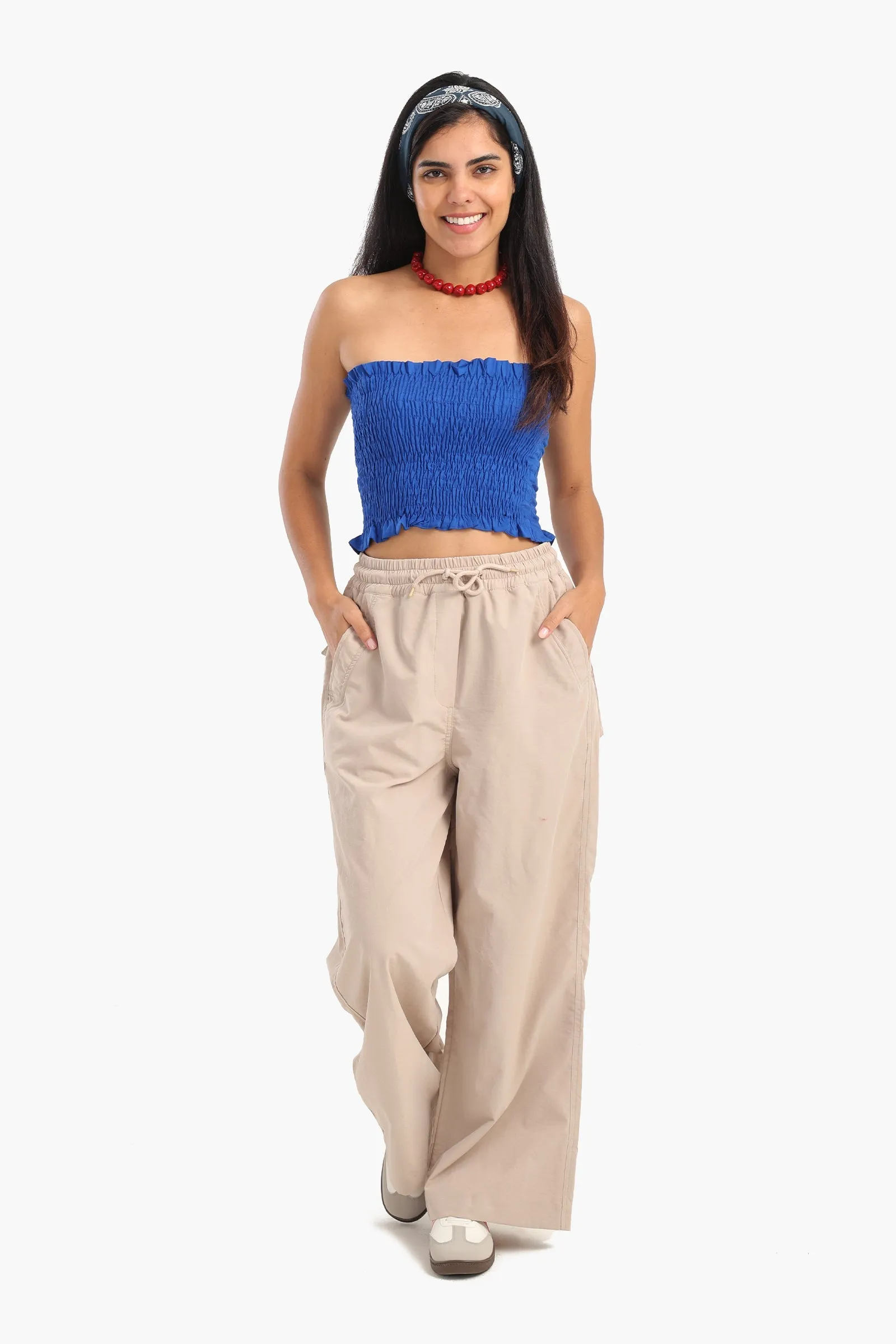 Textured Strapless Top with Frills