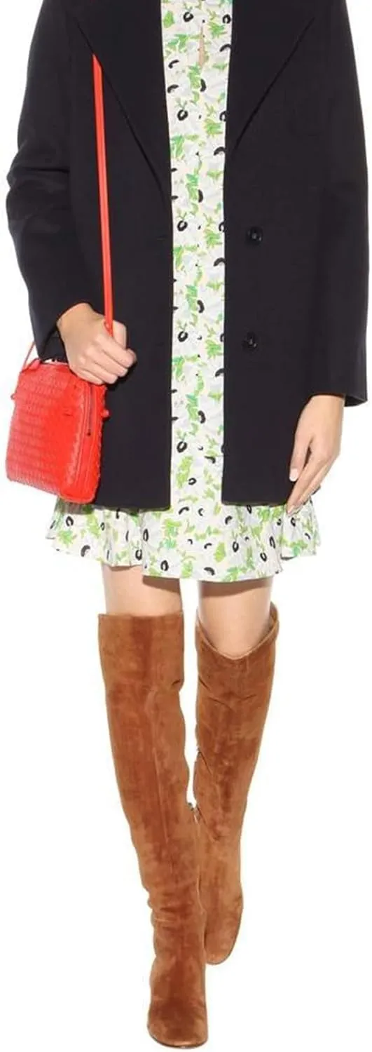 THESHY Women's Suede Over The Knee Boots Round Toe Chunky Heel Thigh High Boot Winter Comfort Wide Calf Tall Bootie Fashion Dress Shoes