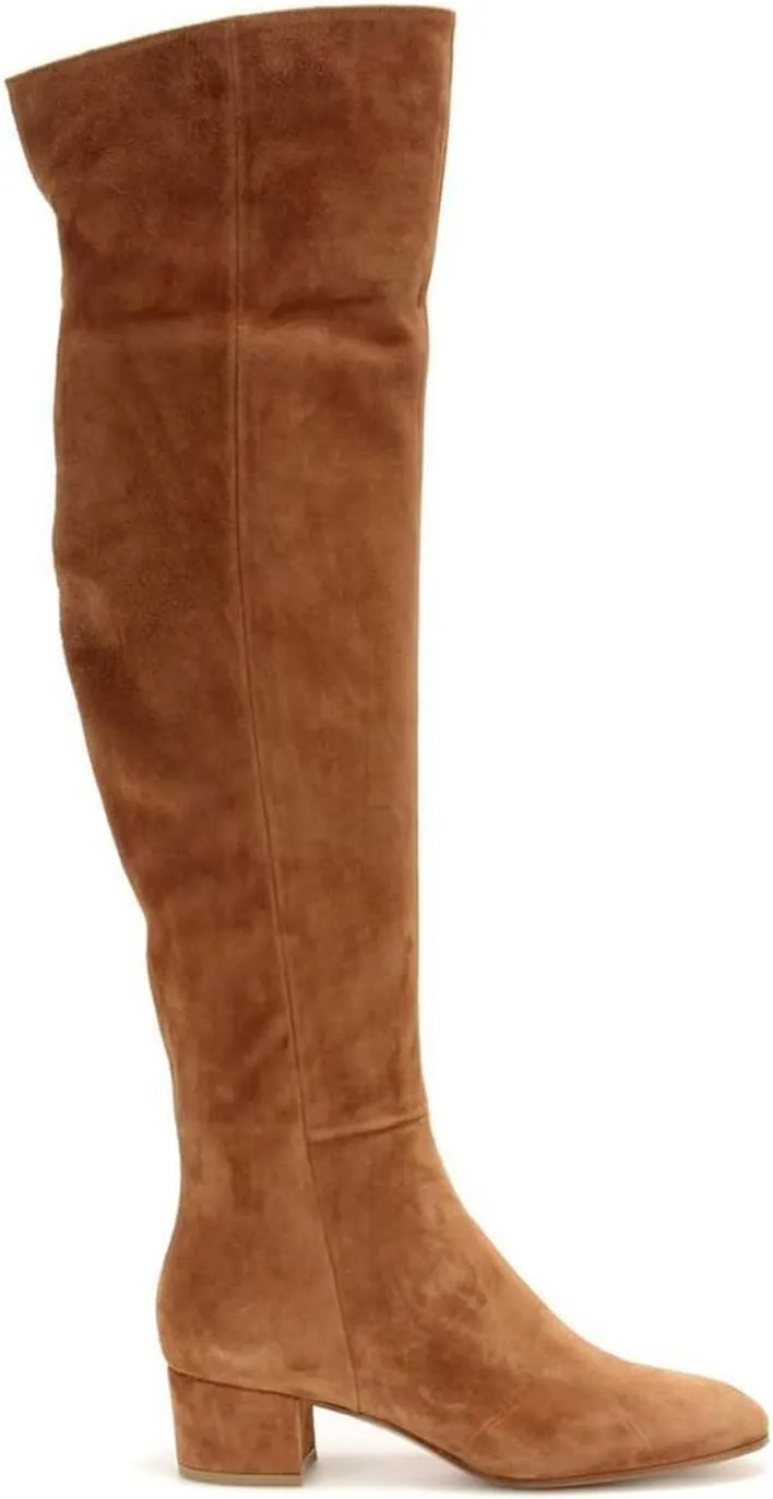 THESHY Women's Suede Over The Knee Boots Round Toe Chunky Heel Thigh High Boot Winter Comfort Wide Calf Tall Bootie Fashion Dress Shoes