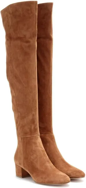 THESHY Women's Suede Over The Knee Boots Round Toe Chunky Heel Thigh High Boot Winter Comfort Wide Calf Tall Bootie Fashion Dress Shoes