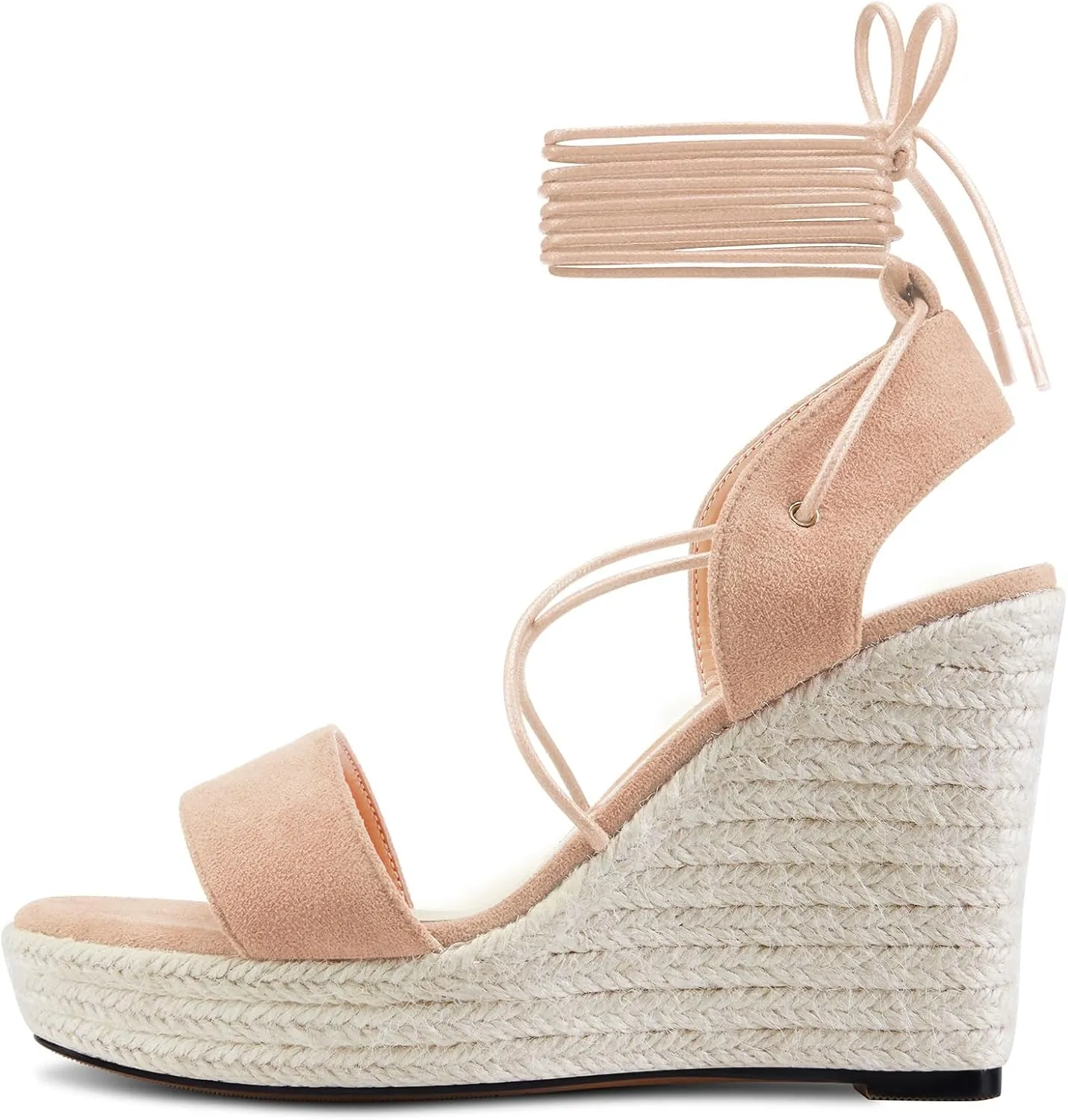 TNYNFBEB Womens High Wedge Heel Peep Open Toe Sandals Cross-Strap Lace-up Prom Basic Classic 3.9 Inches Heels