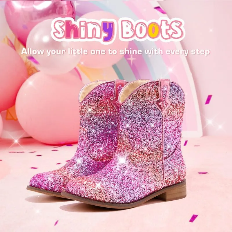 Toddler Girls Cowgirl Boots Western Glitter Cowboy Boot Ankle Boots Little Kids Big Kid Horse Riding Shoes Party Birthday Dress Up