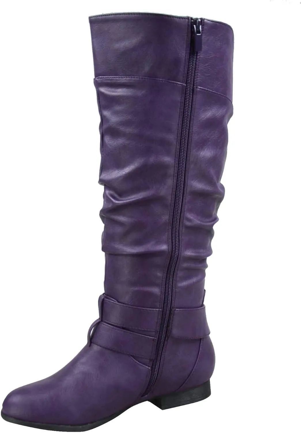 TOP Moda Coco-20 Women's Fashion Round Toe Low Heel Knee High Zipper Riding Boot Shoes