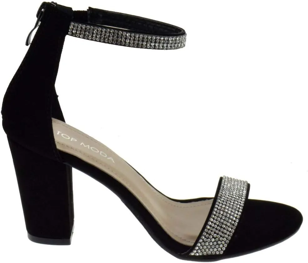 TOP Moda Gallery-45 Ankle Strap Dressy High Heel Sandal, Non-slip Sole, For Wedding, Party, Prom, Evening Wear, or Any Occasion, Sleek Style Block Heel Sandals