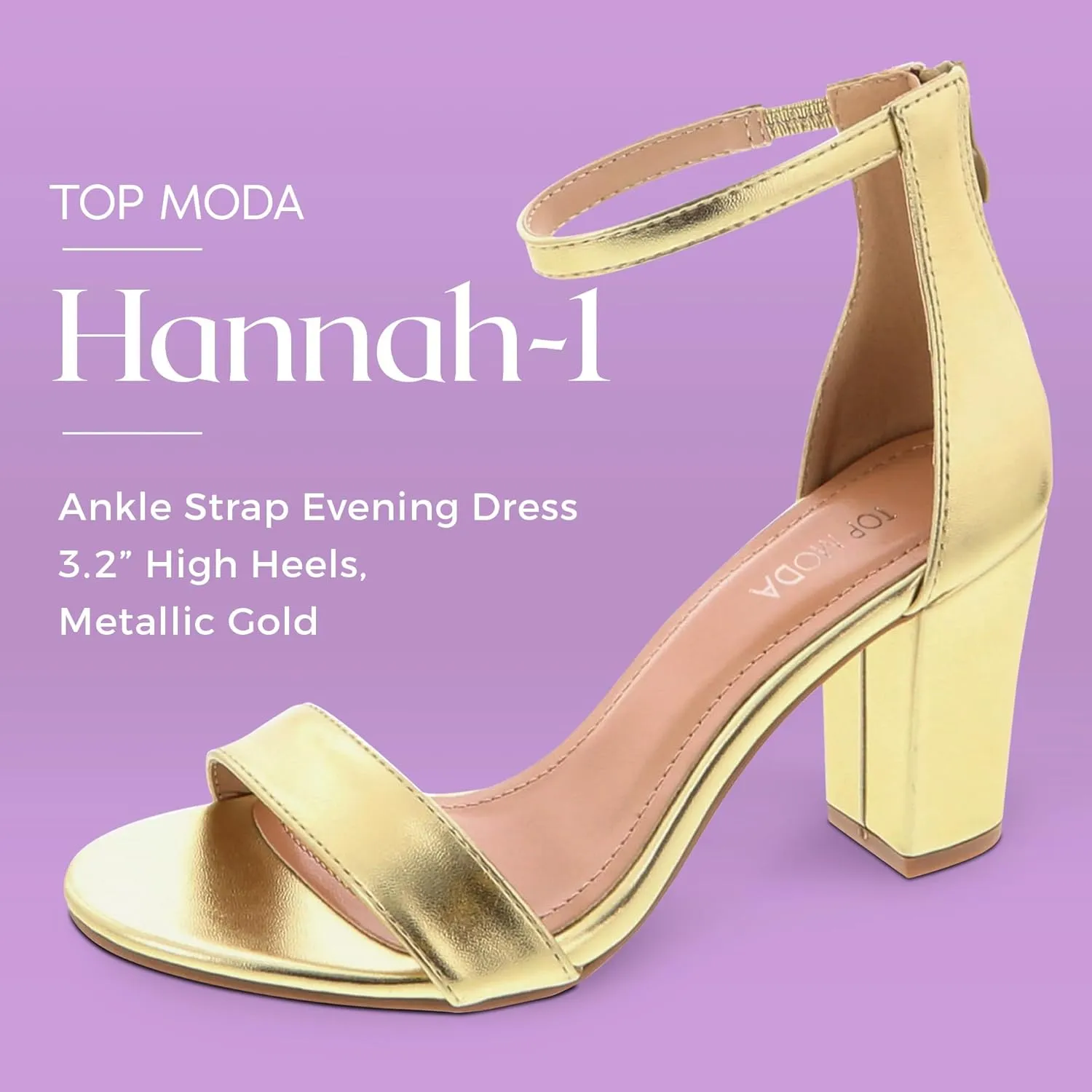 TOP MODA Hannah-1 Ankle Strap Dressy High Heel Sandal, Non-slip Sole, For Wedding, Party, Prom, Evening Wear, or Any Occasion, Sleek Style Block Heel Sandals