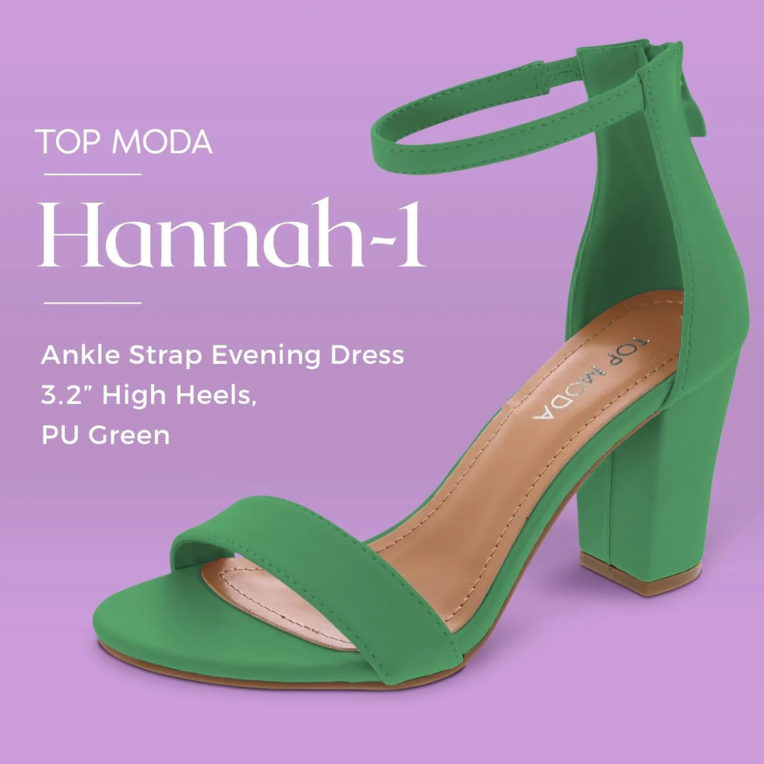 TOP MODA Hannah-1 Ankle Strap Dressy High Heel Sandal, Non-slip Sole, For Wedding, Party, Prom, Evening Wear, or Any Occasion, Sleek Style Block Heel Sandals
