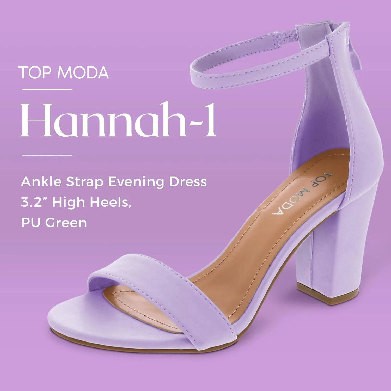 TOP MODA Hannah-1 Ankle Strap Dressy High Heel Sandal, Non-slip Sole, For Wedding, Party, Prom, Evening Wear, or Any Occasion, Sleek Style Block Heel Sandals