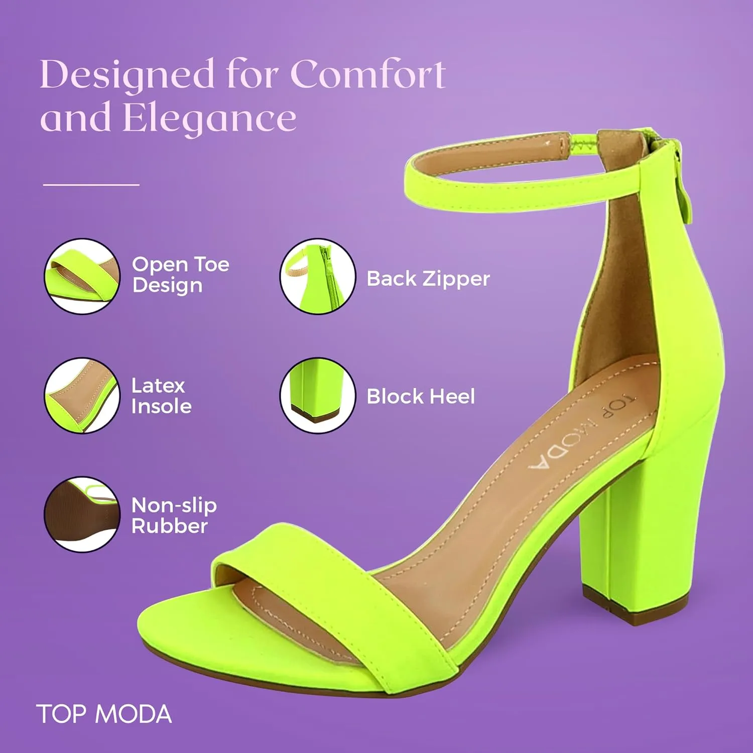 TOP MODA Hannah-1 Ankle Strap Dressy High Heel Sandal, Non-slip Sole, For Wedding, Party, Prom, Evening Wear, or Any Occasion, Sleek Style Block Heel Sandals