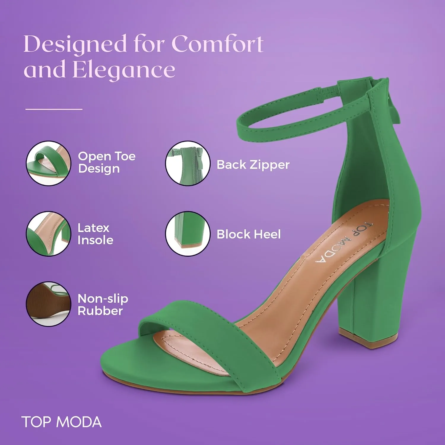 TOP MODA Hannah-1 Ankle Strap Dressy High Heel Sandal, Non-slip Sole, For Wedding, Party, Prom, Evening Wear, or Any Occasion, Sleek Style Block Heel Sandals