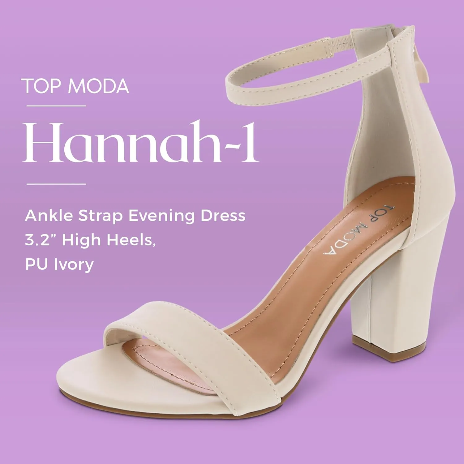 TOP MODA Hannah-1 Ankle Strap Dressy High Heel Sandal, Non-slip Sole, For Wedding, Party, Prom, Evening Wear, or Any Occasion, Sleek Style Block Heel Sandals