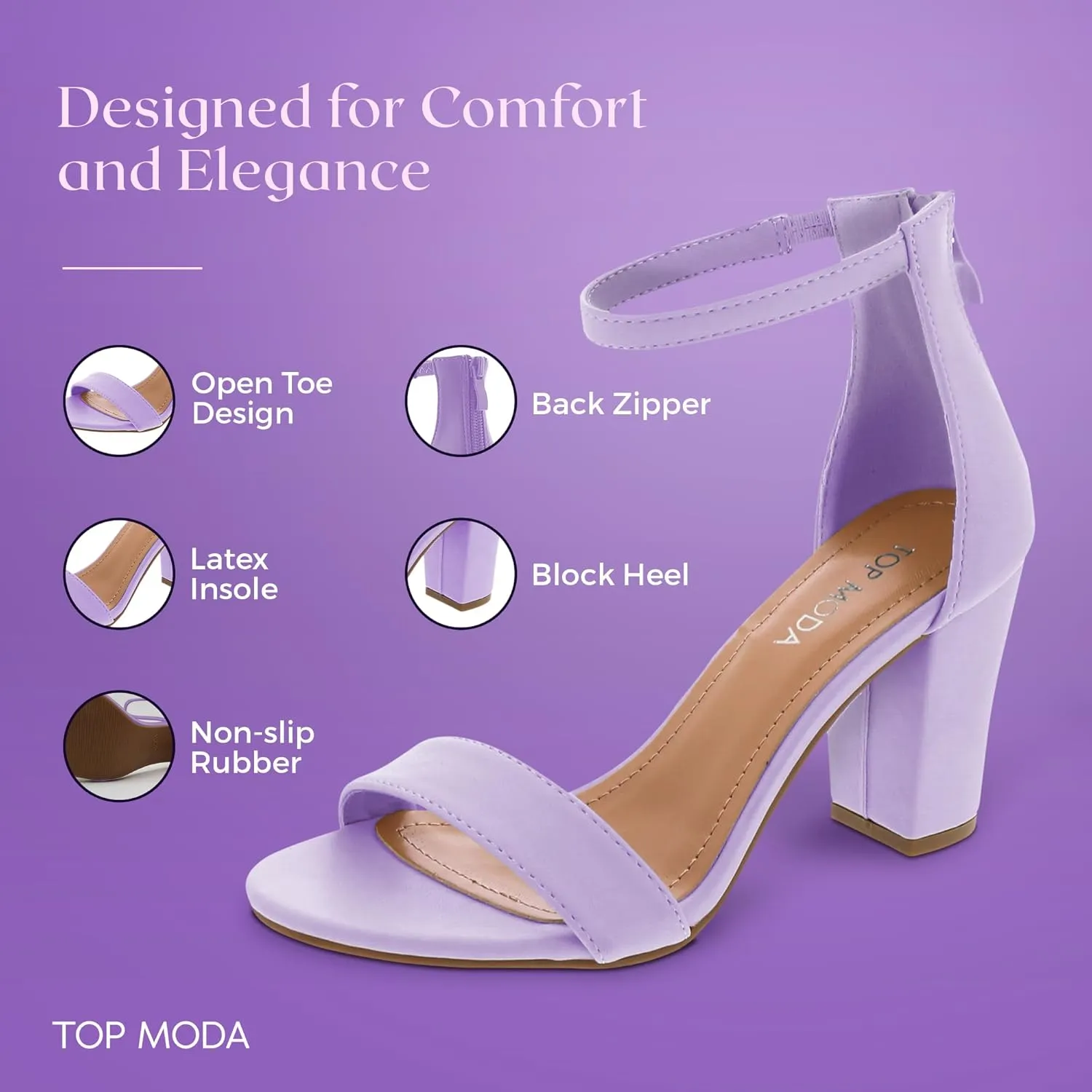 TOP MODA Hannah-1 Ankle Strap Dressy High Heel Sandal, Non-slip Sole, For Wedding, Party, Prom, Evening Wear, or Any Occasion, Sleek Style Block Heel Sandals