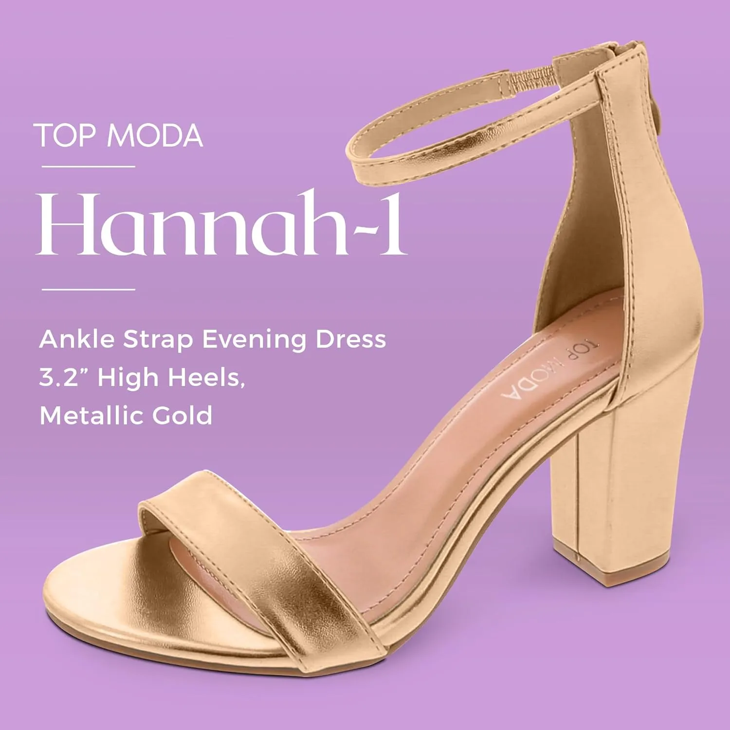 TOP MODA Hannah-1 Ankle Strap Dressy High Heel Sandal, Non-slip Sole, For Wedding, Party, Prom, Evening Wear, or Any Occasion, Sleek Style Block Heel Sandals
