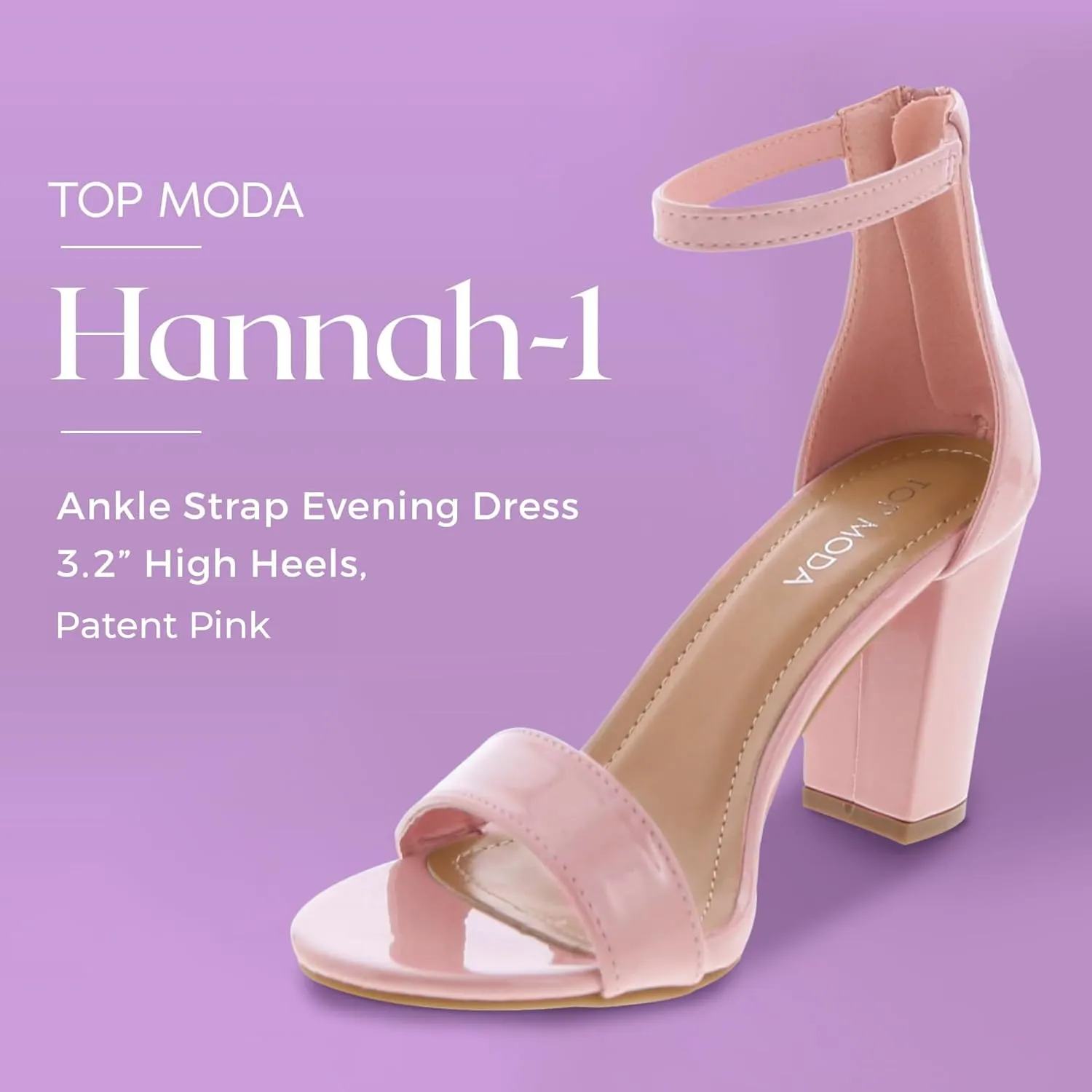 TOP MODA Hannah-1 Ankle Strap Dressy High Heel Sandal, Non-slip Sole, For Wedding, Party, Prom, Evening Wear, or Any Occasion, Sleek Style Block Heel Sandals