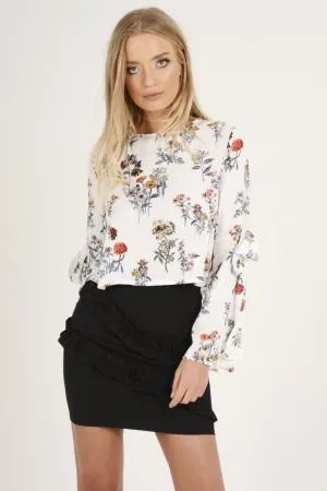 Top Sleeve Floral Shipping guarantee Bell Tie Remote-controlled White Gemma -