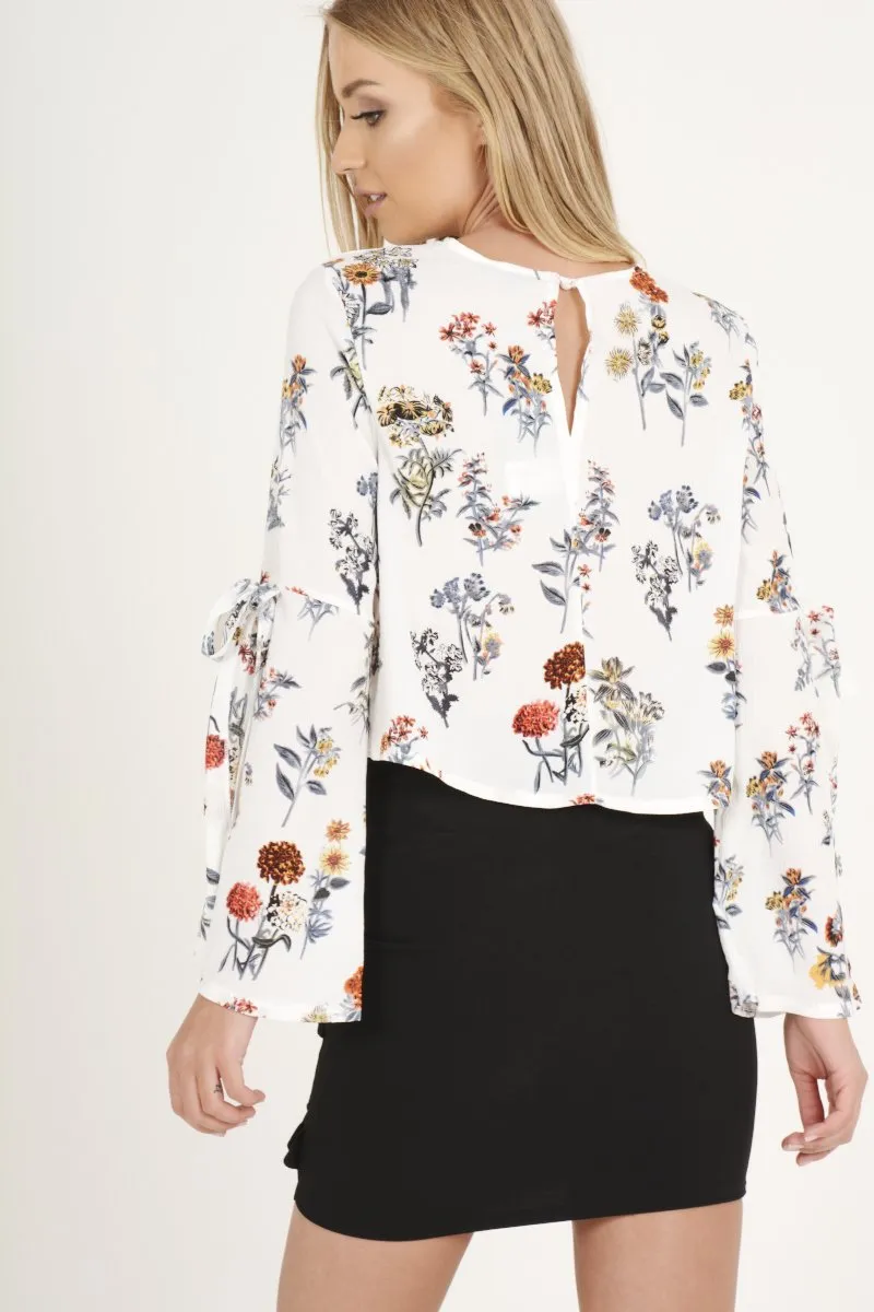 Top Sleeve Floral Shipping guarantee Bell Tie Remote-controlled White Gemma -