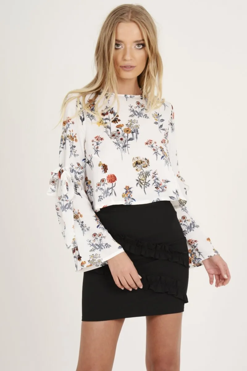 Top Sleeve Floral Shipping guarantee Bell Tie Remote-controlled White Gemma -