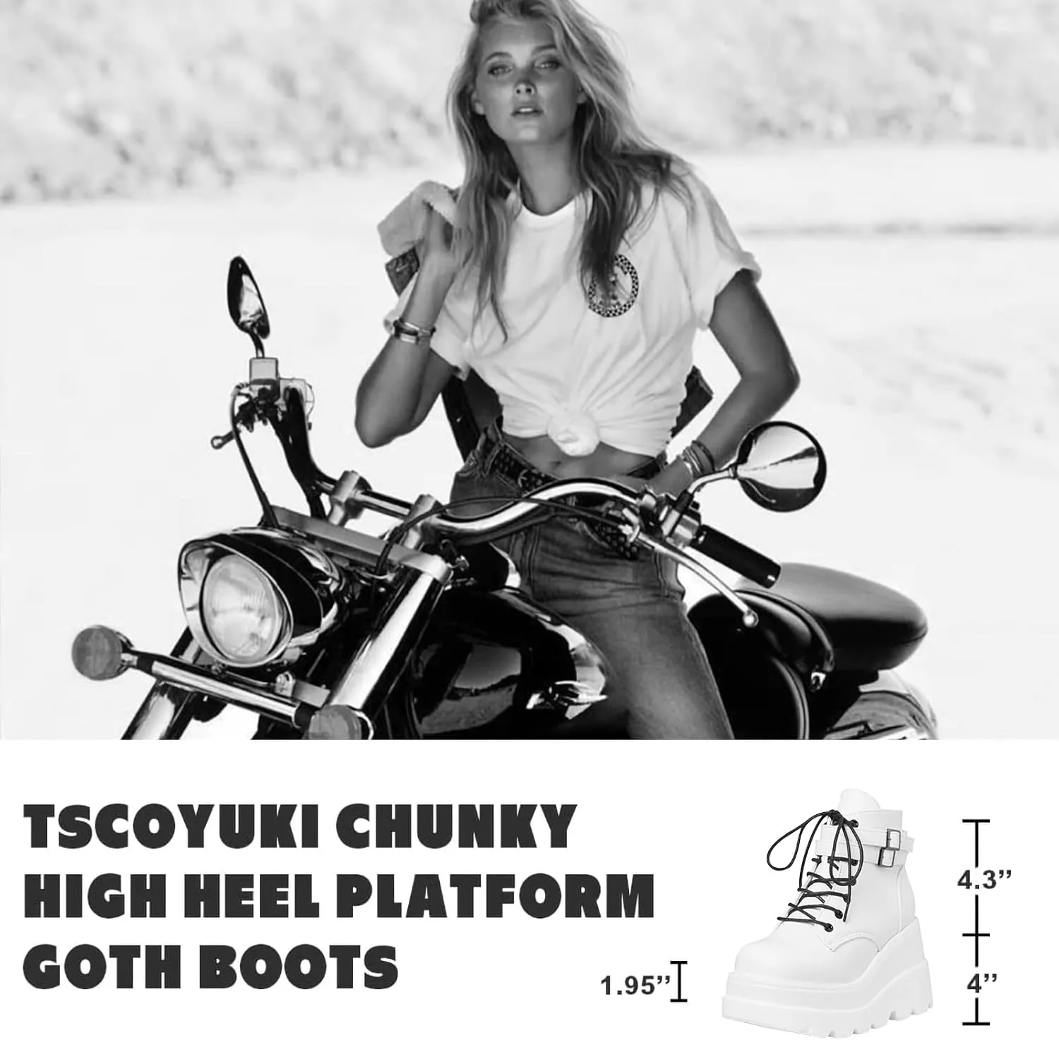 Tscoyuki Platform Ankle Boots for Women Chunky High Heel Booties Goth Round Toe Combat Boots Women Lace Up Motorcycle Wedges