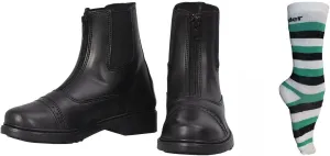 TuffRider Children's Starter Front Zip Paddock Boots with Free Assorted Striped Socks Kids