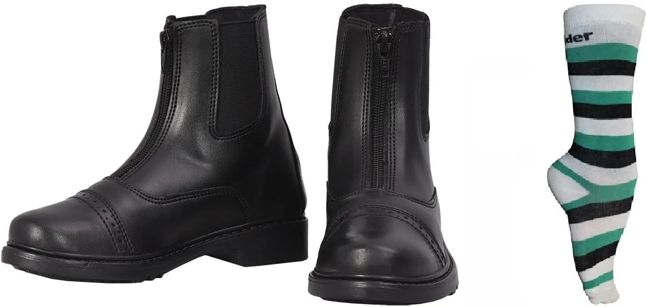 TuffRider Children's Starter Front Zip Paddock Boots with Free Assorted Striped Socks Kids