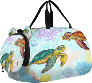 Turtle Youth Sports & Travel Duffle Bag with Shoe Compartment,Waterproof Gym Bag for Girls and Boys (Overnight Essentials Organizer)