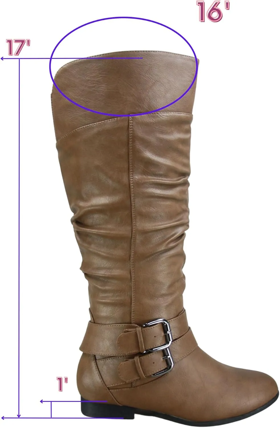TZ Lily-20 Women's Knee High Riding Boots Low Flat Heel Winter Side Zip Buckles Boots Shoes